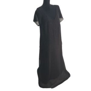 S. L. Fashions Black Semi Formal Evening Beaded Chiffon Dress Size 16W